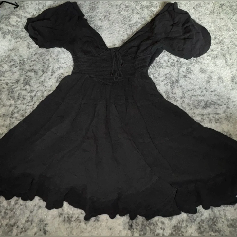Free People Off Shoulder Puff Sleeve Smocked Mini Dress Black Size: XS - Picture 3 of 6